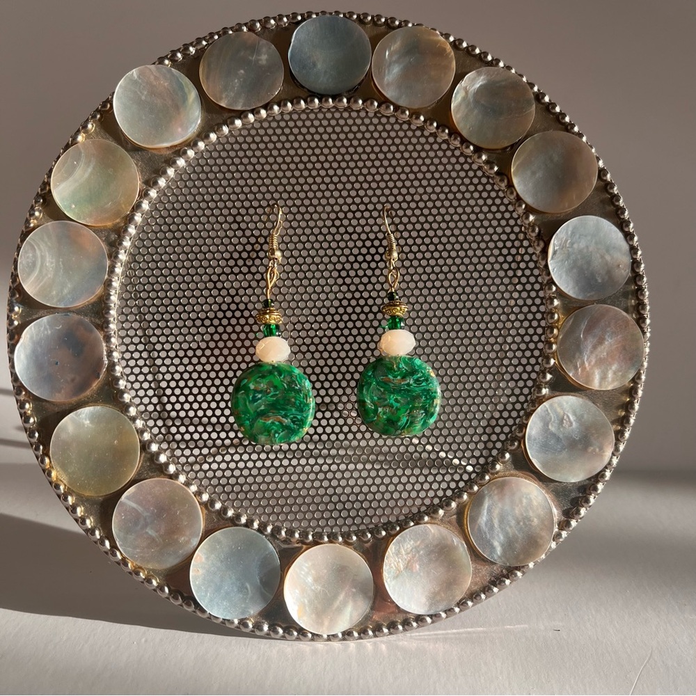 Artisan Green and Gold Dangle Earrings